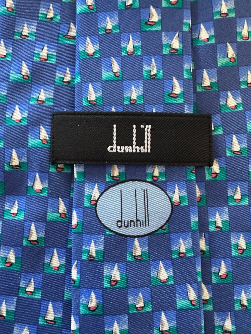 Dunhill Blue Green Sailboat Motif Tie